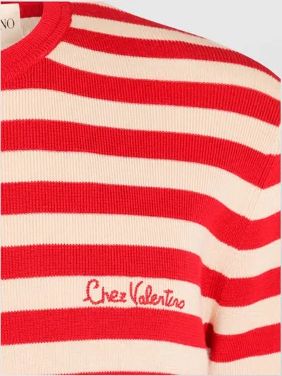 Valentino Striped Crewneck Sweater Ribbed Finish In Multi