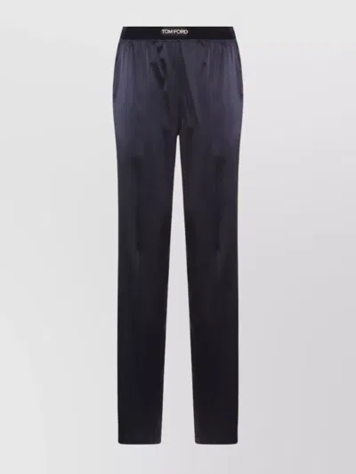 Tom Ford Satin Elastic Waistband Trousers In Blue
