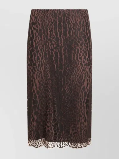 Tom Ford Animal Print Lace Trim Skirt With Back Slit In Animal Print