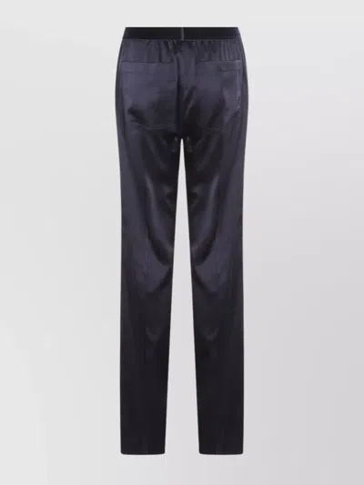 Tom Ford Satin Elastic Waistband Trousers In Blue