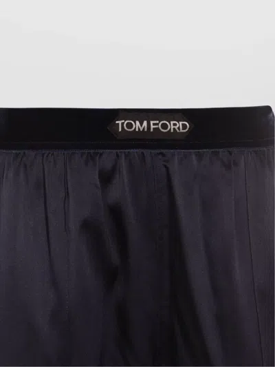Tom Ford Satin Elastic Waistband Trousers In Blue