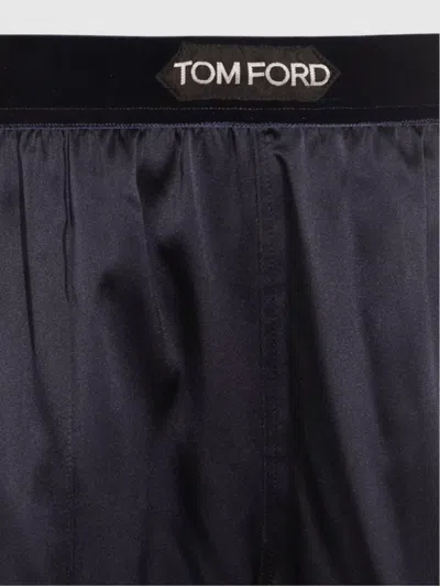 Tom Ford Satin Elastic Waistband Trousers In Blue