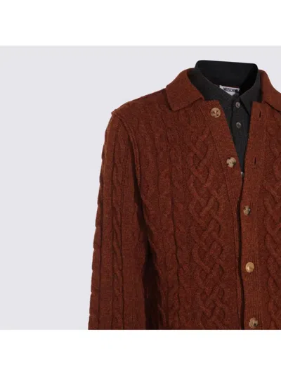 Moschino Collared Cable Knit Textured Crewneck Sweater In Brown