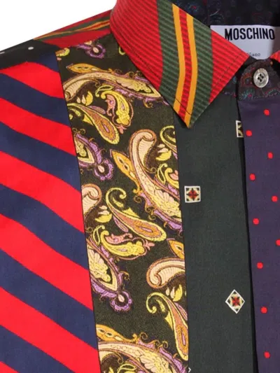 Moschino Collared Shirt With Long Sleeves And Patchwork Pattern In Multi