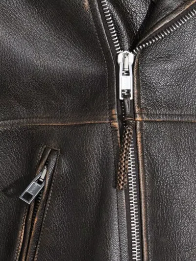Moschino Leather Smiley Face Studded Jacket In Brown