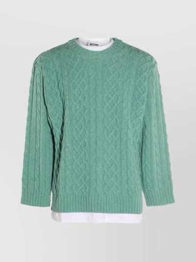 Moschino Cable Knit Crewneck Sweater In Green