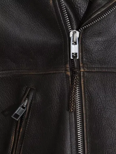 Moschino Leather Smiley Face Studded Jacket In Brown
