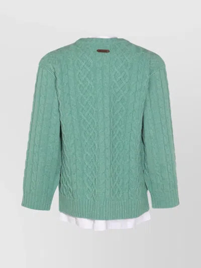 Moschino Cable Knit Crewneck Sweater In Green