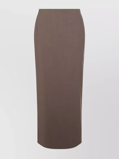 Brunello Cucinelli High Waist Knee Length And Midi Skirt With Back Slit In Brown