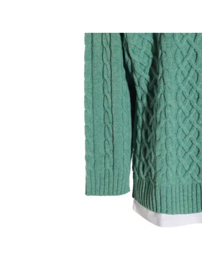 Moschino Cable Knit Crewneck Sweater In Green