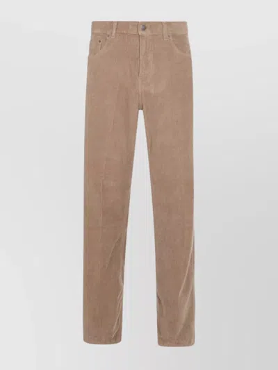 Haikure Straight Corduroy Trousers With Pockets And Loops In Brown