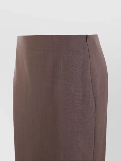 Brunello Cucinelli High Waist Knee Length And Midi Skirt With Back Slit In Brown