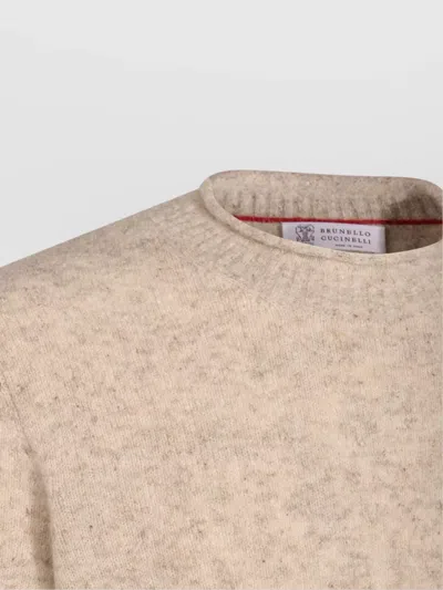 Brunello Cucinelli Ribbed Crewneck Sweater With Soft Texture In Neutral