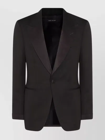 Tom Ford Luxe Suit With Satin Lapel And Buttoned Cuffs In Black