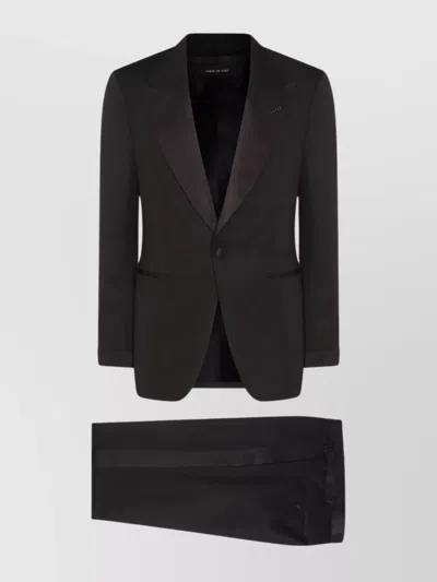 Tom Ford Luxe Suit With Satin Lapel And Buttoned Cuffs In Black