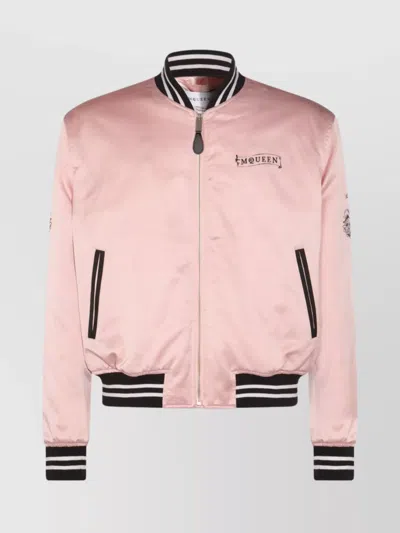 Alexander Mcqueen Casual Jacket With Embroidered Graphic Print In Pink