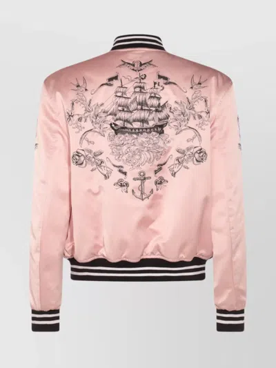 Alexander Mcqueen Casual Jacket With Embroidered Graphic Print In Pink