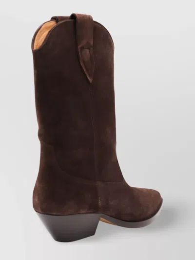 Isabel Marant Western Style Suede Ankle Boots With Stacked Heel