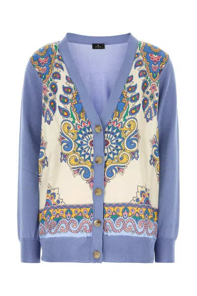 Etro V-neck Patterned Cardigan With Long Sleeves In Blue