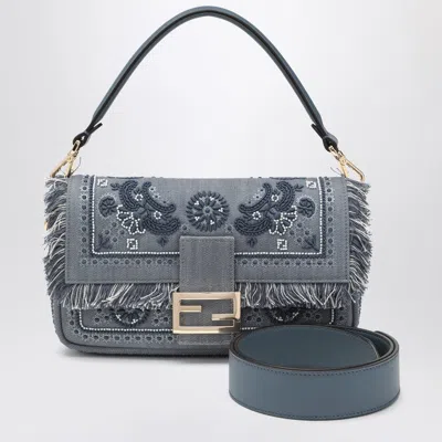 Fendi Baguette Bag In Embroidered Denim Coral Bandana Women