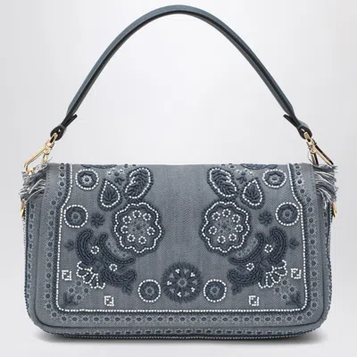 Fendi Baguette Bag In Embroidered Denim Coral Bandana Women