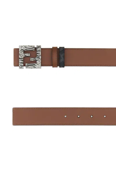 Fendi Men Caramel Leather Reversible Belt