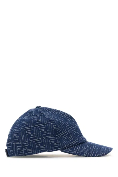 Fendi Men Embroidered Denim Baseball Cap