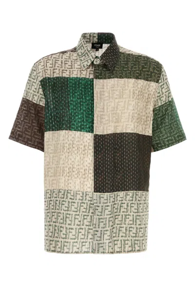 Fendi Patchwork-design Ff-logo Print Linen Shirt