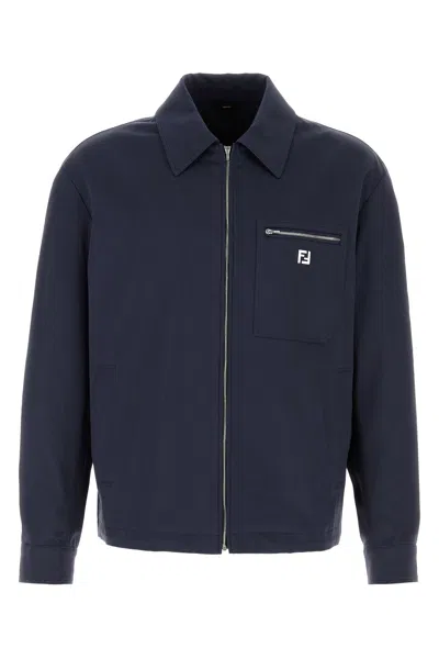 Fendi Giubbino In Cotone Stretch Blu Navy  Uomo In Blue