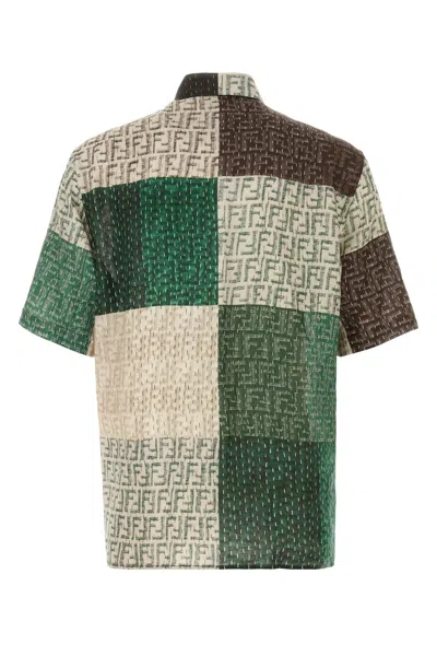 Fendi Patchwork-design Ff-logo Print Linen Shirt