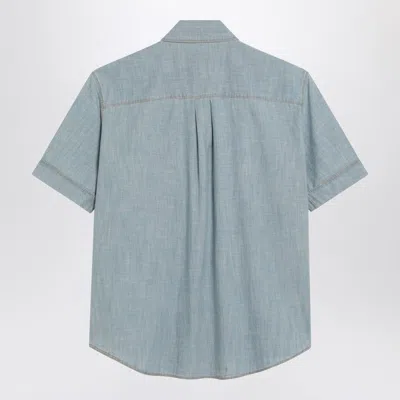 Fendi Shirt In Light Blue Chambray Men In Blue