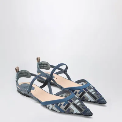 Fendi Blue Flat Mesh Slingbacks With Ff Embroidery
