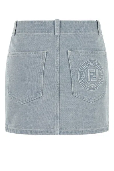 Fendi Denim Mini Skirt In Gray
