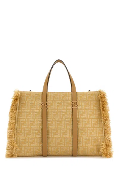 Fendi Women Embroidered Canvas Raffia Summer Shopping Bag