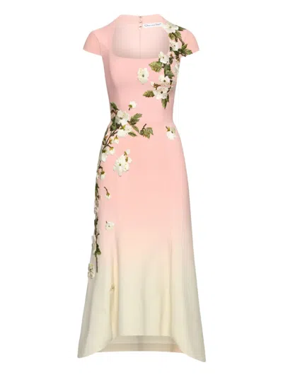 Oscar De La Renta Floral-embroidered Midi Dress In Pink