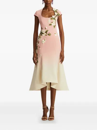 Oscar De La Renta Floral-embroidered Midi Dress In Pink