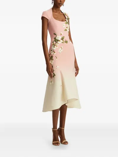 Oscar De La Renta Floral-embroidered Midi Dress In Pink