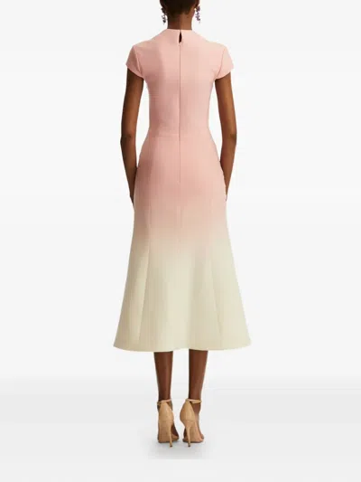 Oscar De La Renta Floral-embroidered Midi Dress In Pink