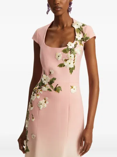 Oscar De La Renta Floral-embroidered Midi Dress In Pink