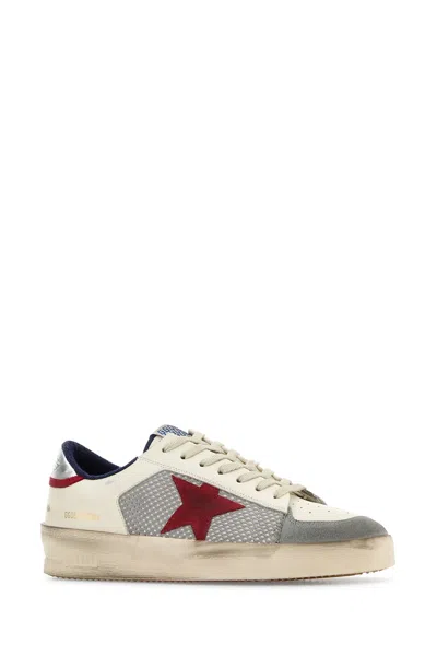 Golden Goose Stardan Leather And Net Upper Suede Toe And Star Laminated Heel Sneakers White In White