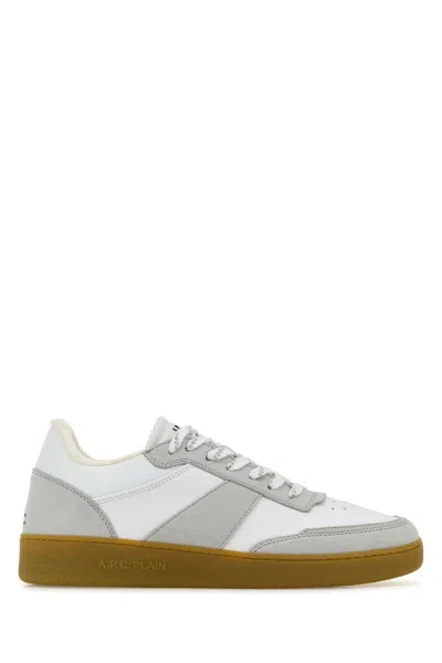 Apc A.p.c. Light Grey And Caramel Leather Sneakers In White