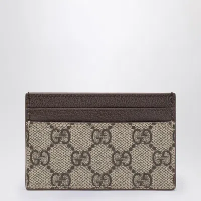 Gucci Men Gg Supreme Fabric Card Holder In Brown