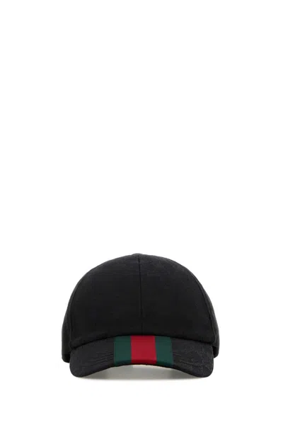 Gucci Men Black Gg Supreme Fabric Baseball Cap