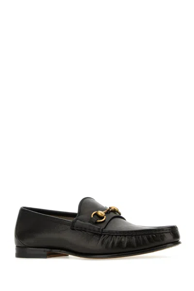 Gucci Men Black Leather Loafers In Black