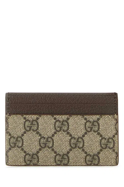 Gucci Men Gg Supreme Fabric Card Holder In Brown