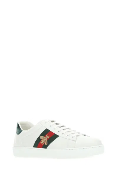 Gucci Men White Leather Ace Sneakers