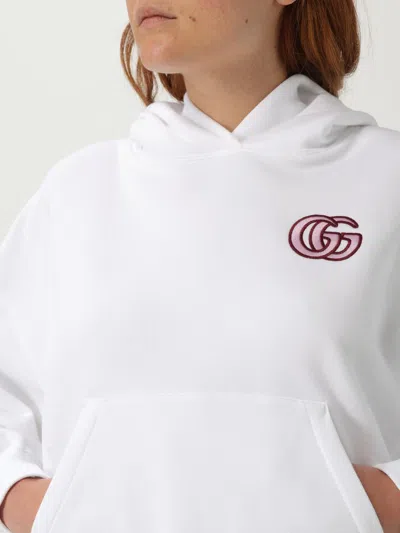 Gucci Cotton Sweatshirt With Hood And Kangaroo Pocket In White