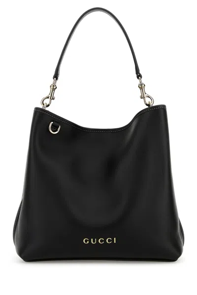 Gucci Women Black Leather Gg Emblem Bucket Bag