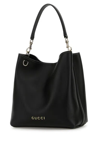 Gucci Women Black Leather Gg Emblem Bucket Bag