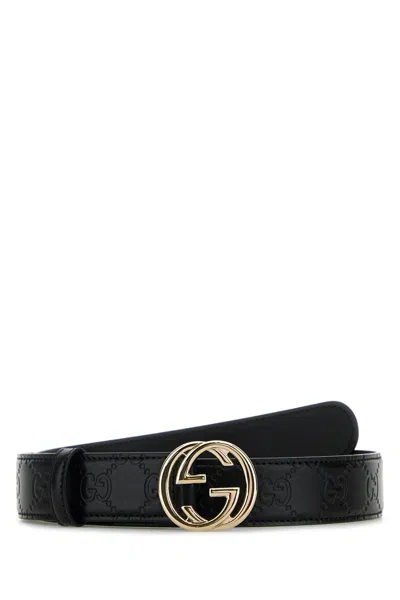 Gucci Women Black Leather  Blondie Belt